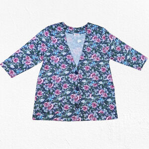 1980s Vintage Floral Navy Lightweight Cottage Wearable Art Blazer Jacket Size XL